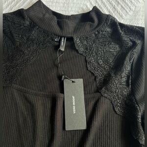 NWT - Vero Moda - ribbed mock neck lace cut out top